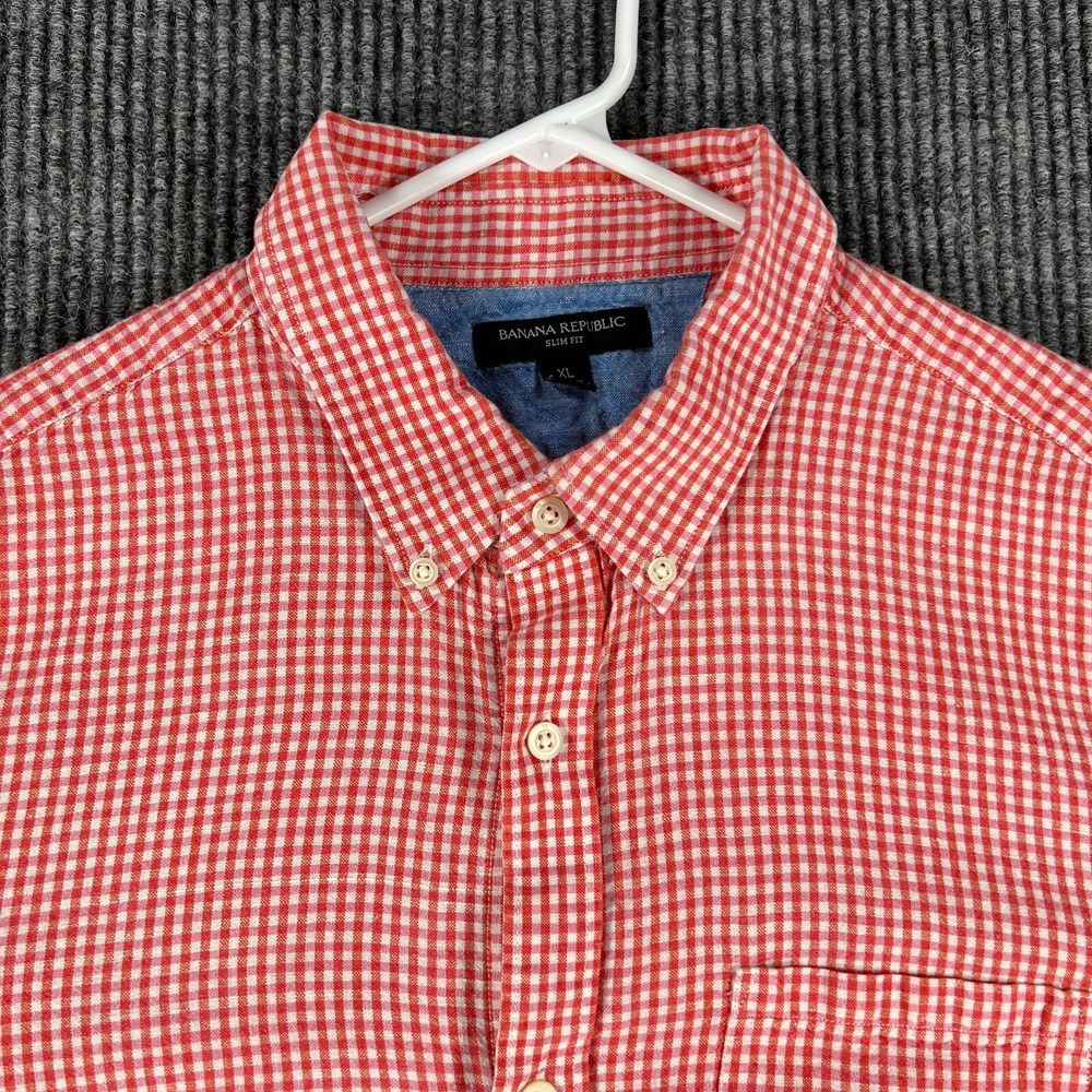 Banana Republic Shirt Mens XL Extra Large Red Check Long Sleeve Button Linen